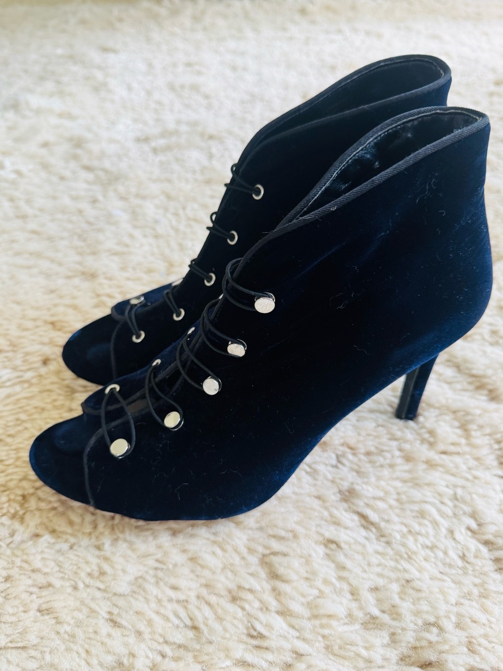 Enzo Angiolini Navy Blue Velvet Lace-Up Ankle Booties